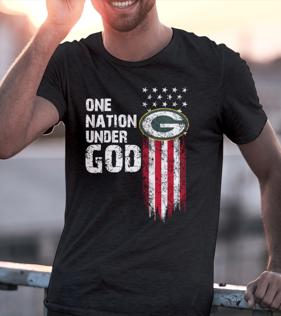 One Nation Under God Green Bay Packers American Flag Stars T-Shirt