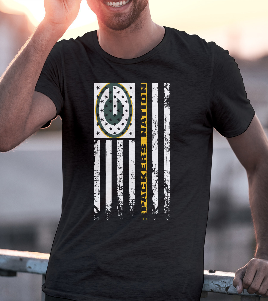 Green Bay Packers Nation Flag Distressed Style T-Shirt