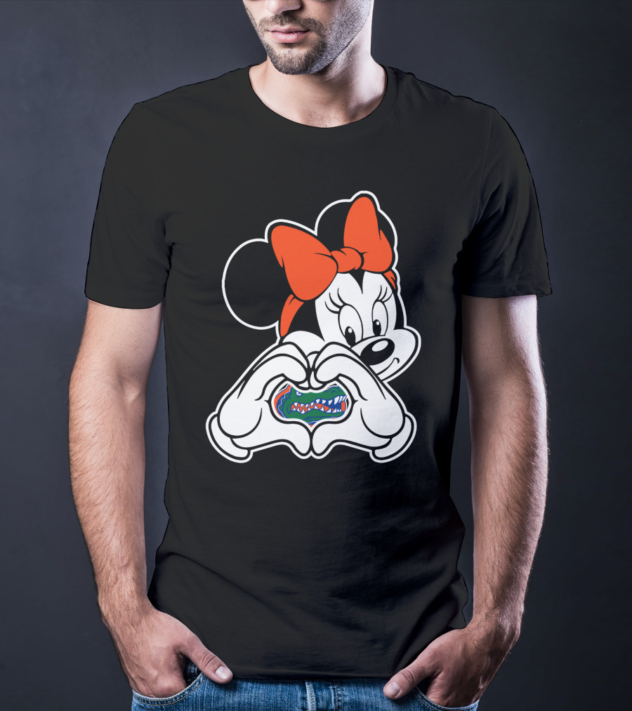 Minnie Mouse Florida Gators Fan Logo Heart Hands T-Shirt