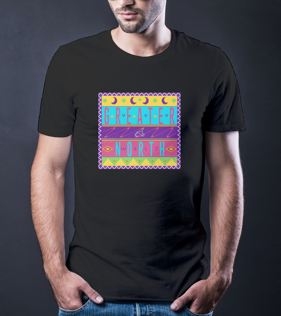 GREATER NORTH 90S Nostalgia Moon Stars Triangles Retro Vibes T-Shirt