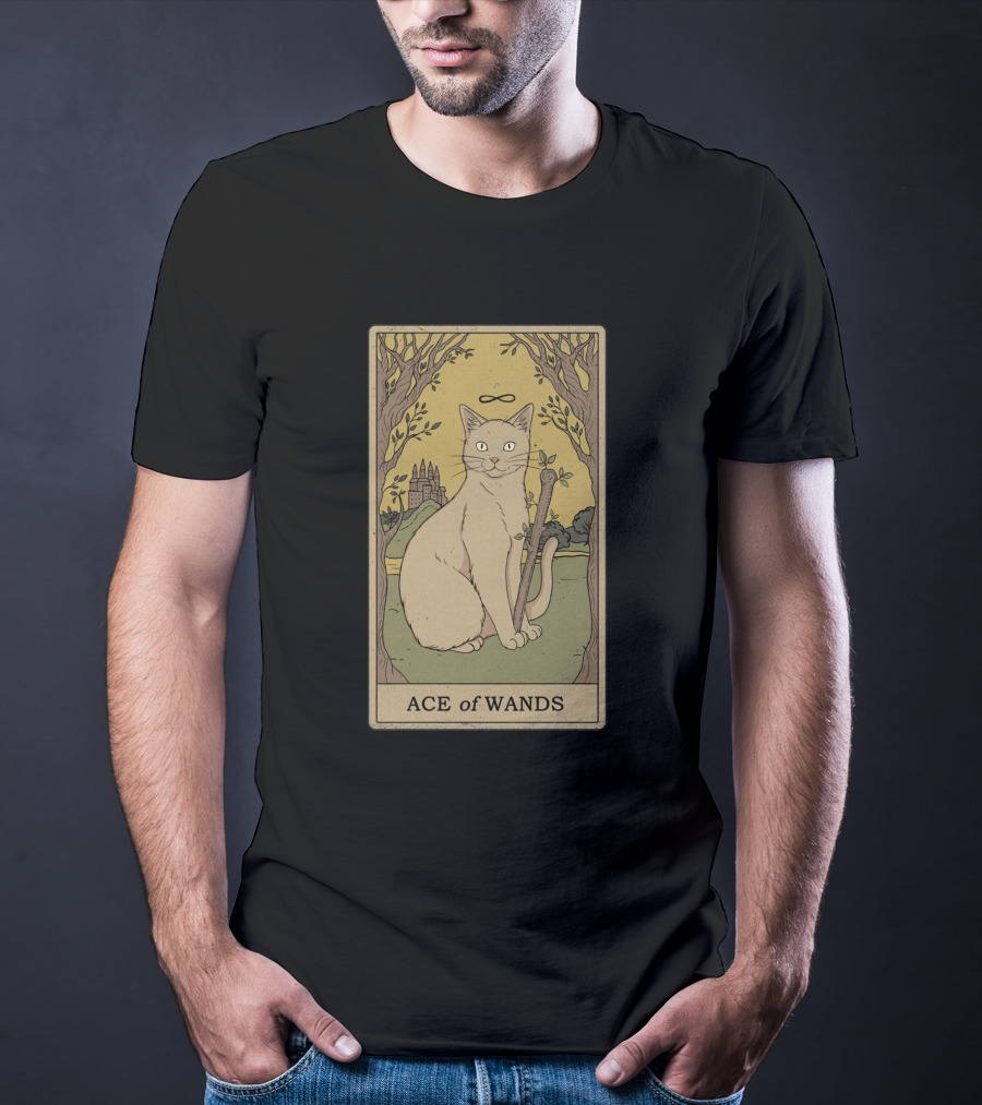 Ace Of Wands Tarot Cat With Infinity Symbol And Castle T-Shirt