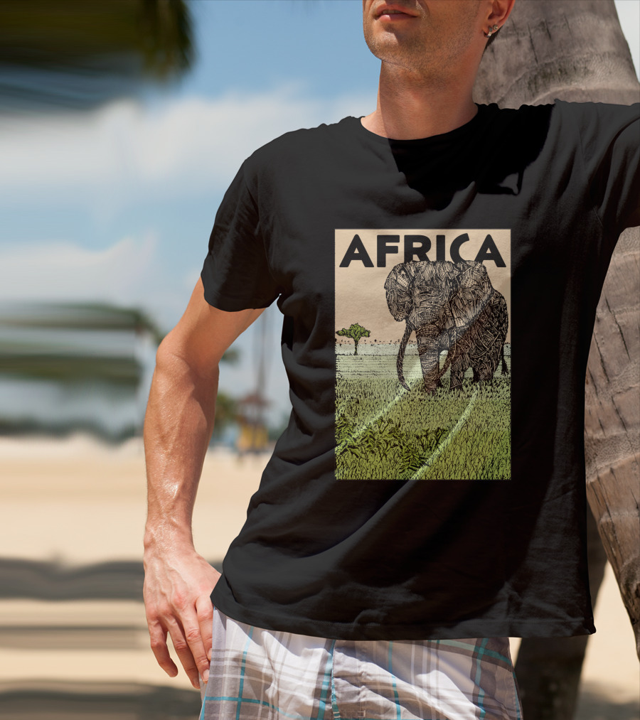 AFRICA African Elephant In Grassland With Tree T-Shirt