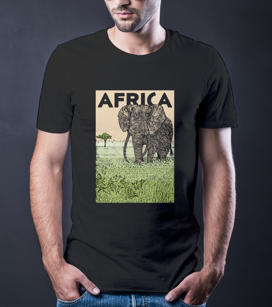 AFRICA African Elephant In Grassland With Tree T-Shirt