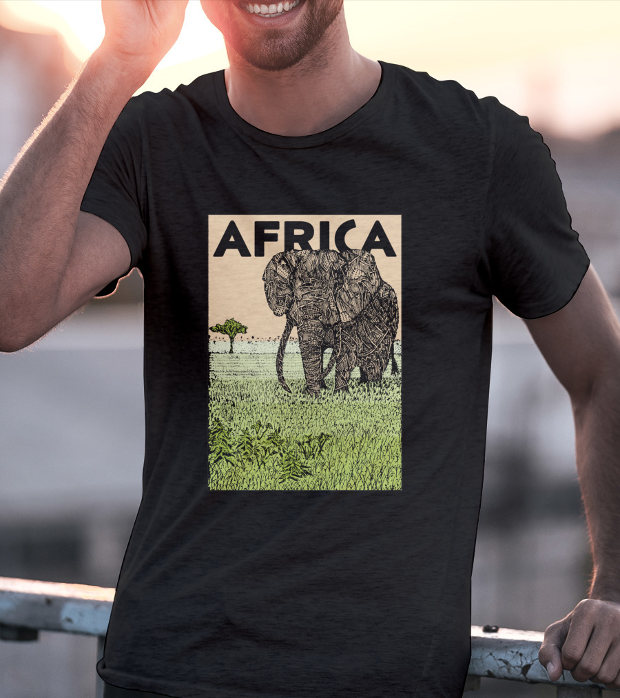 AFRICA African Elephant In Grassland With Tree T-Shirt
