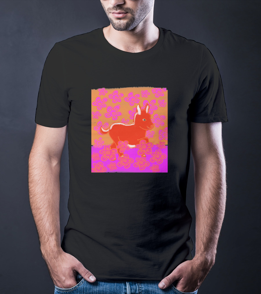 Baby Donkey In A Field Of Bright Pink Orange Flowers 1170477 T-Shirt