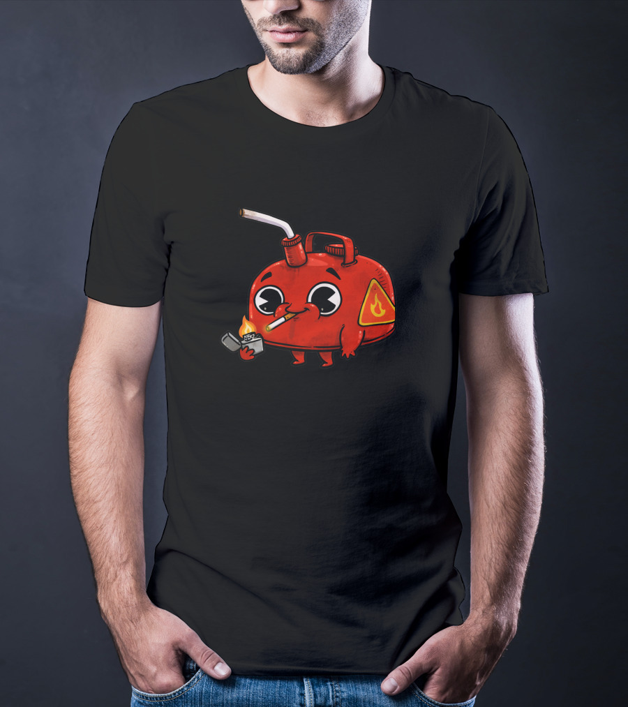 Bad Gas 917017 Red Gas Can Smoking With Lighter And Flame T-Shirt