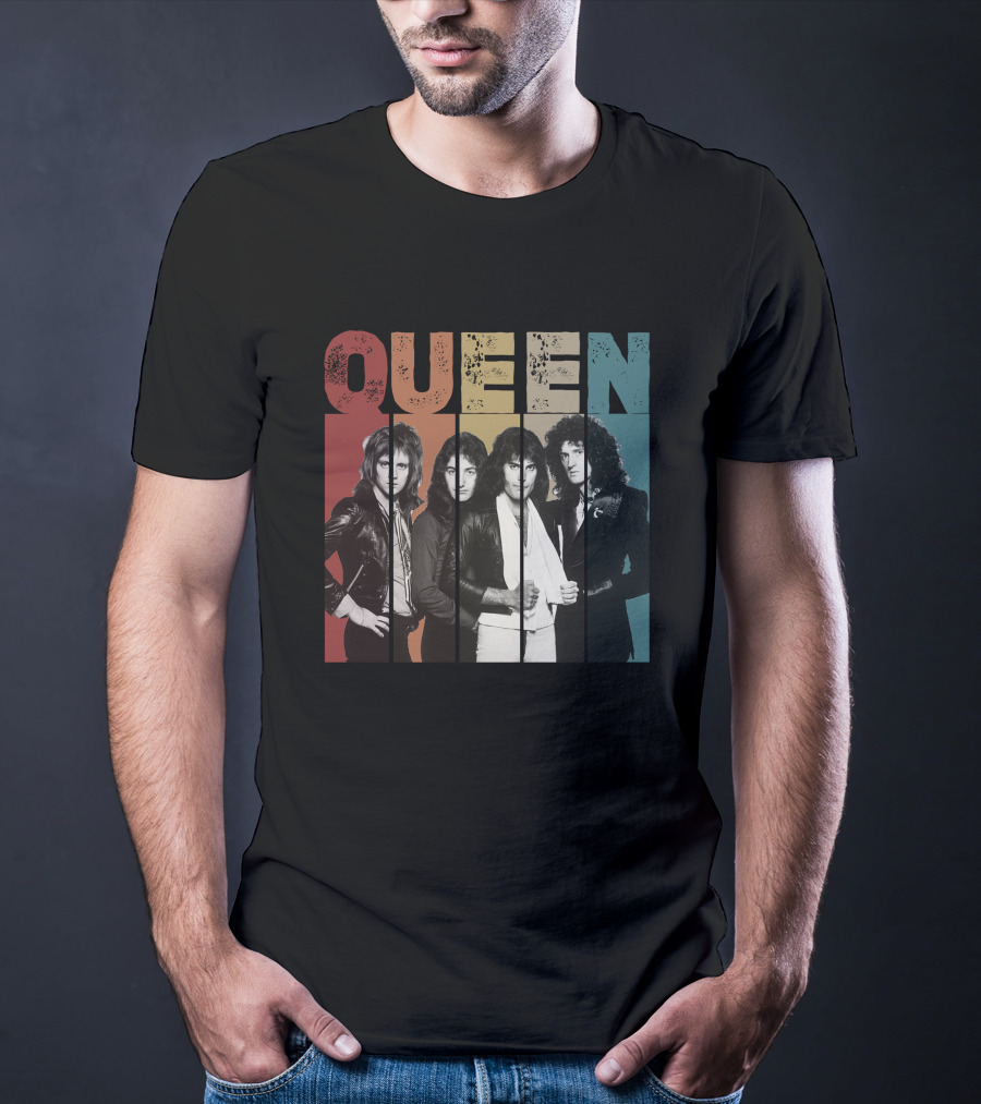QUEEN Vintage Band Portrait Stripes T-Shirt
