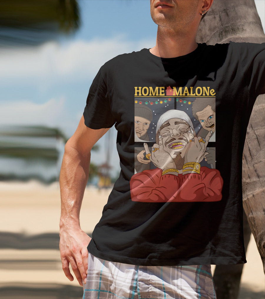 Home Malone Parody Featuring Post Malone Holiday Mashup With Home Alone Villains T-Shirt
