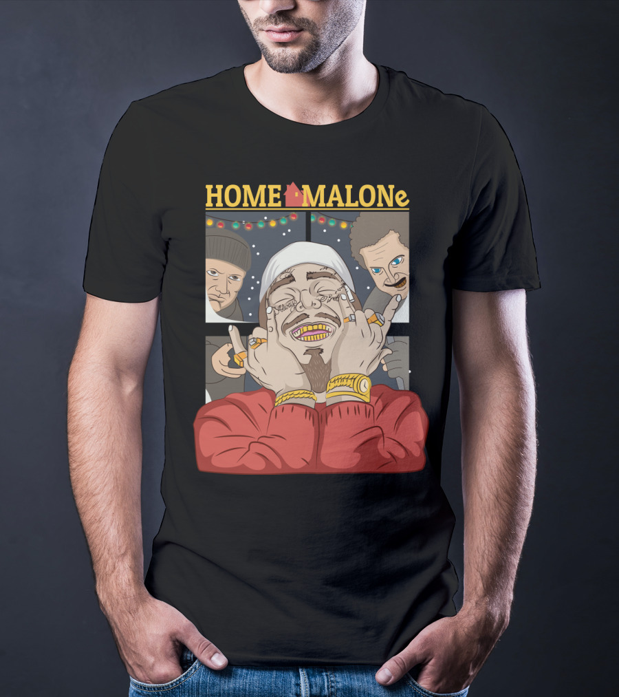 Home Malone Parody Featuring Post Malone Holiday Mashup With Home Alone Villains T-Shirt