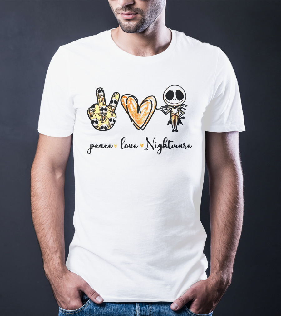 Peace Love Nightmare Skellington Halloween Icons T-Shirt
