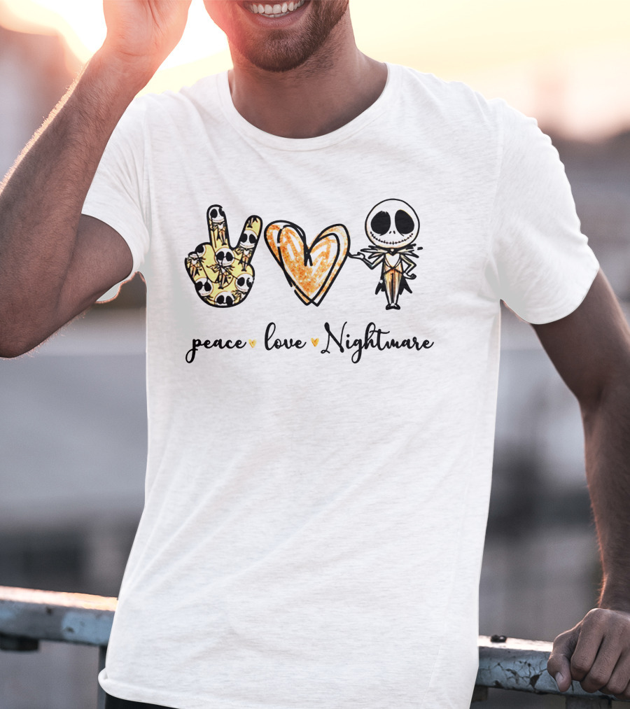 Peace Love Nightmare Skellington Halloween Icons T-Shirt