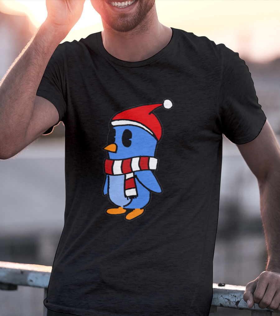 Crudely Handdrawn Pengu 763669 In Santa Hat With Red And White Scarf T-Shirt