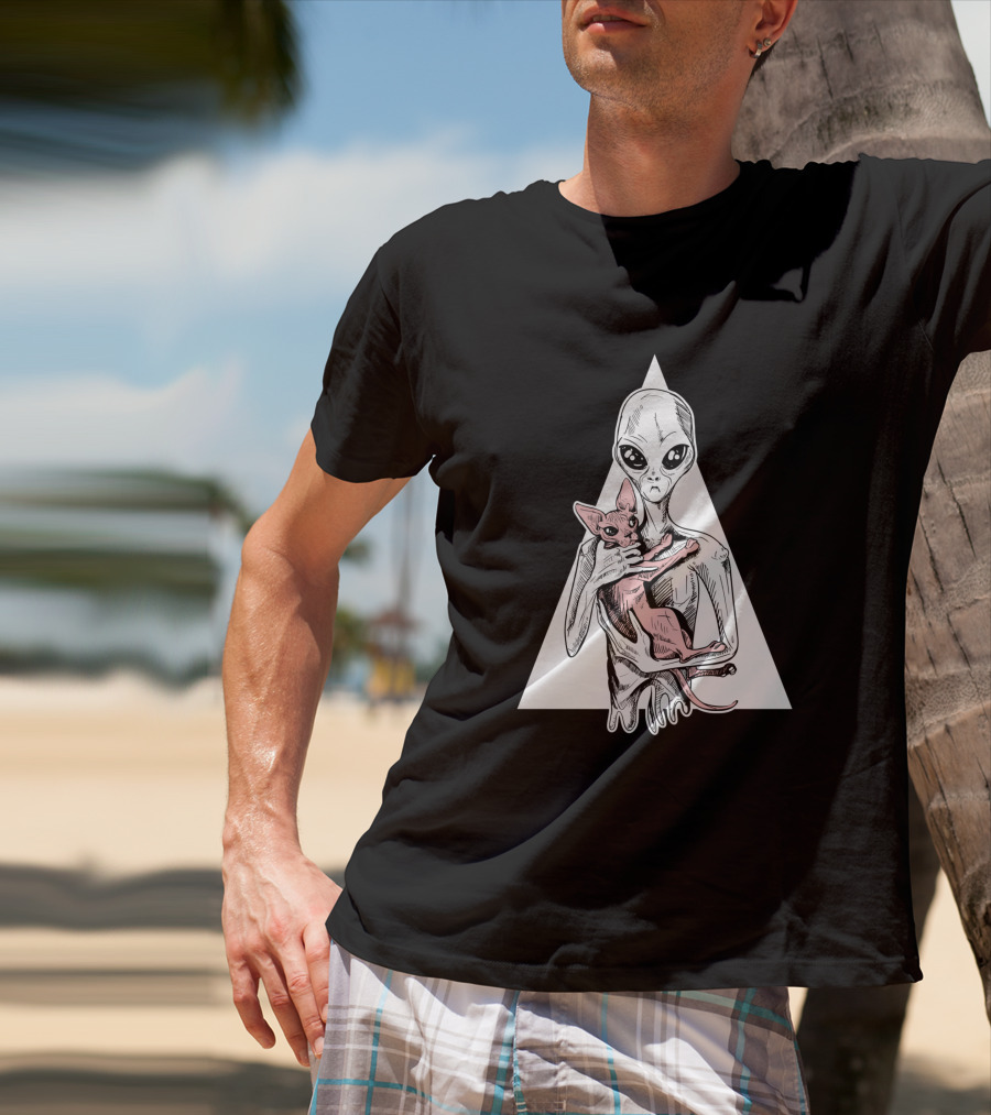 Alien And Sphynx Cat With Triangle Backdrop 1156960 T-Shirt