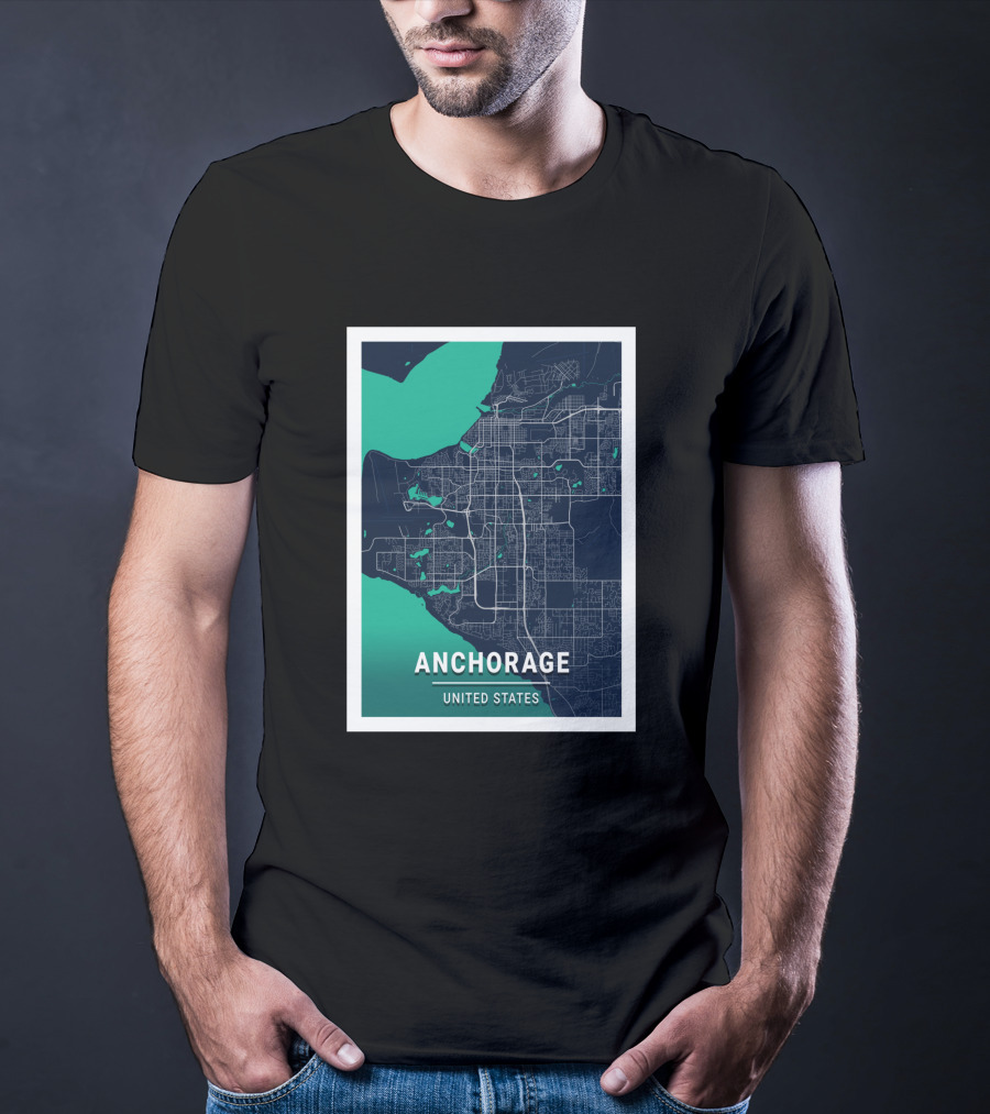 Anchorage United States Blue Dark City Map T-Shirt