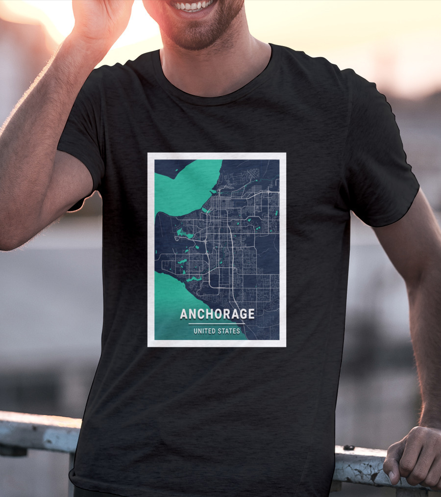 Anchorage United States Blue Dark City Map T-Shirt