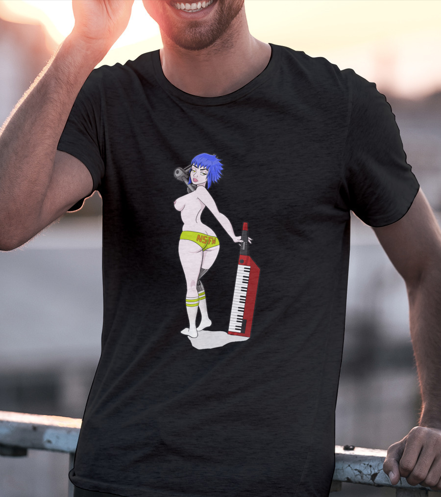 Anne Top Down 1384413 NSFW Keyboard Girl With Blue Hair And Yellow Shorts T-Shirt