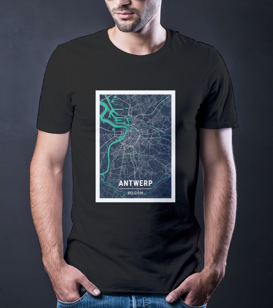 Antwerp Belgium Blue Dark City Map Street Details 1730196 T-Shirt