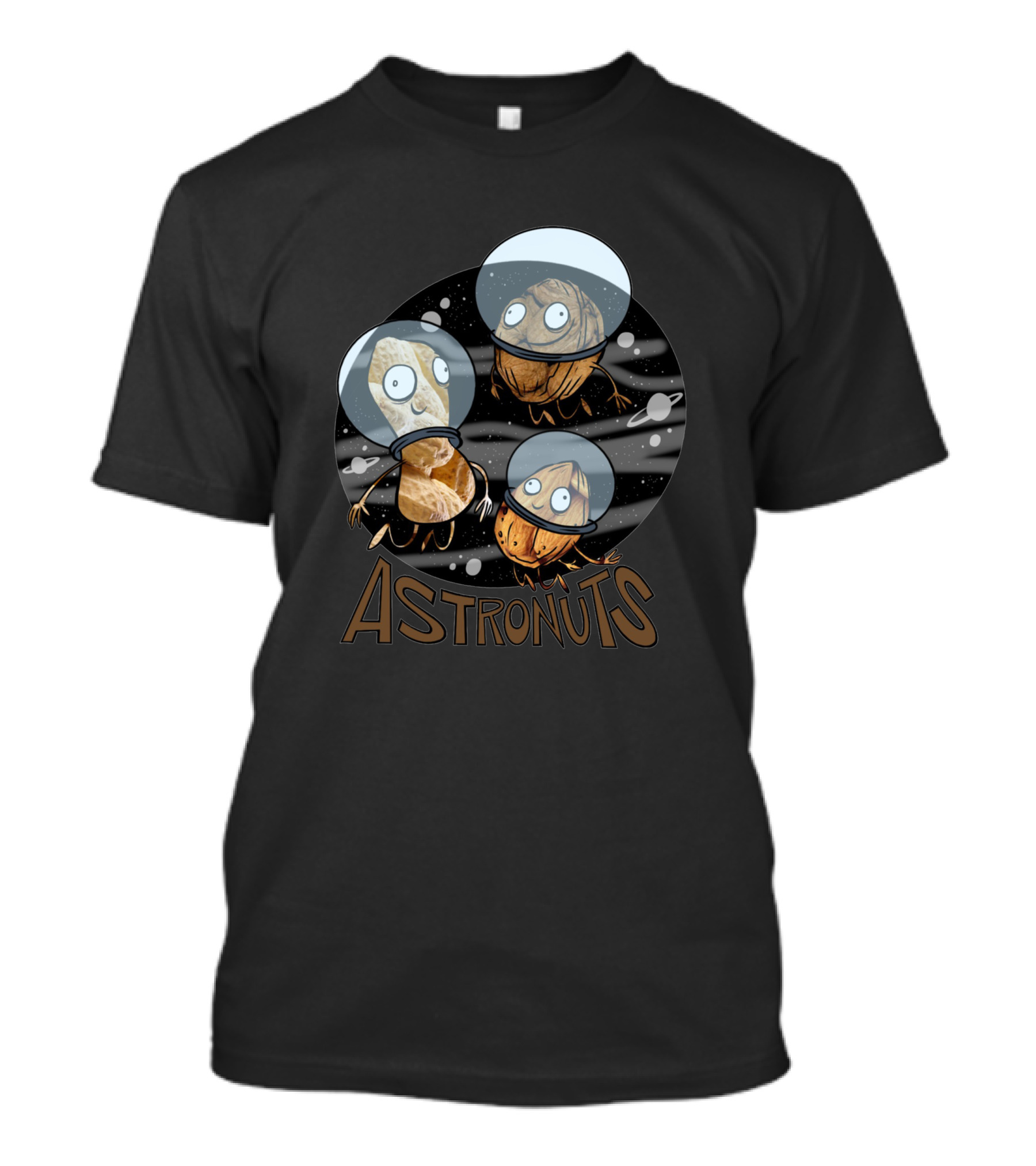 Astronuts 118341 Goofy Nuts In Space Helmets Floating In Outer Space T-Shirt