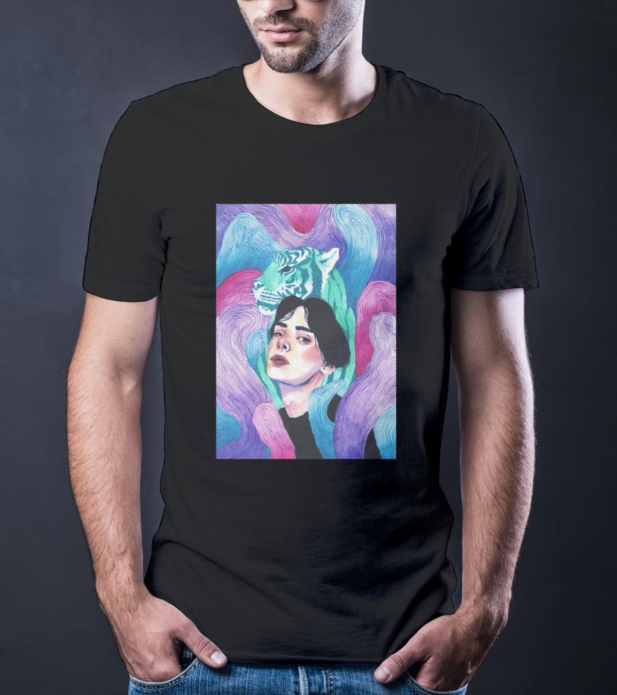 Aura 916131 Psychedelic Tiger And Portrait Fusion T-Shirt