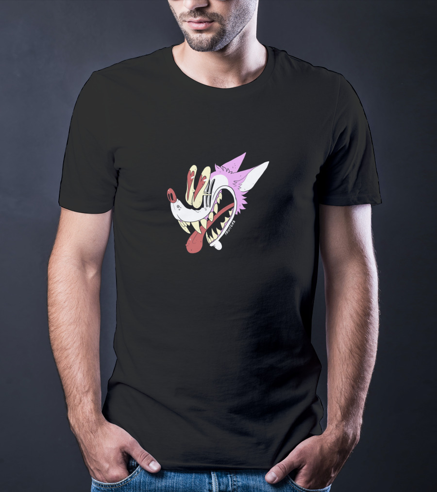 Awooga 10350 Cartoon Wolf Head With Glitchy Yellow And Red Eyes T-Shirt