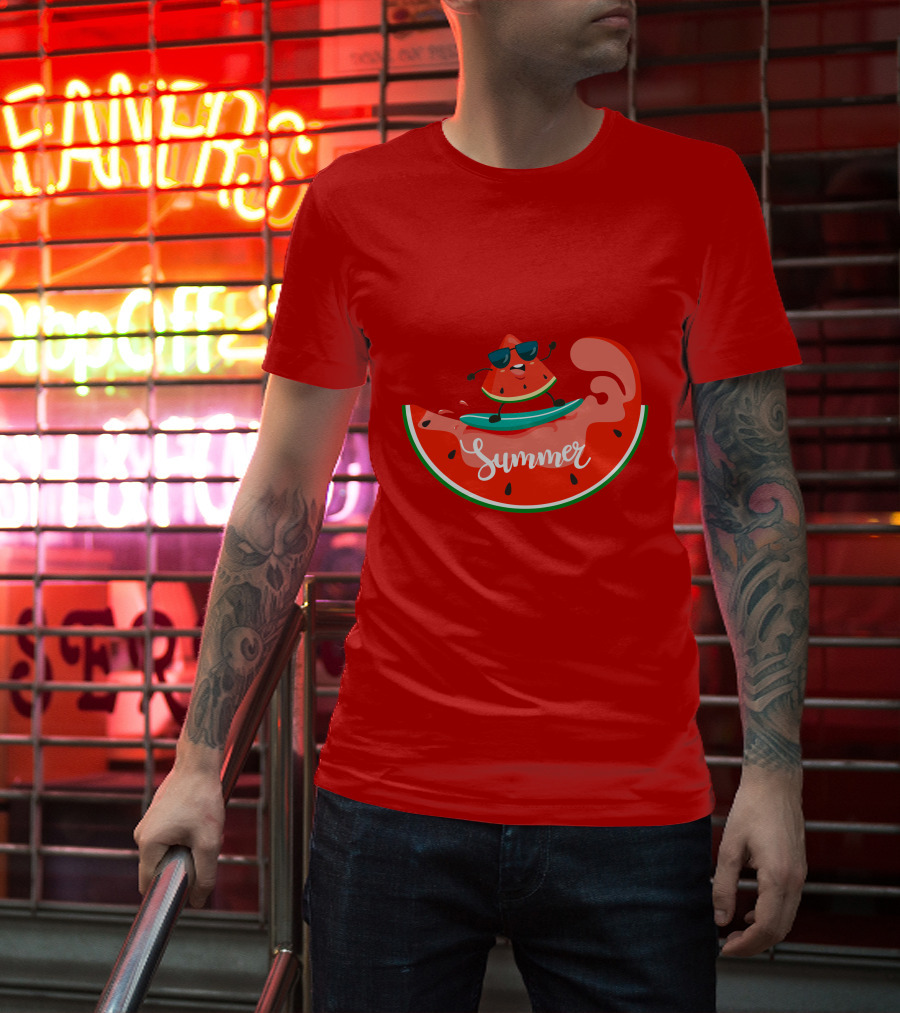 Summer Vacation Watermelon Surfing Trip Fun T-Shirt