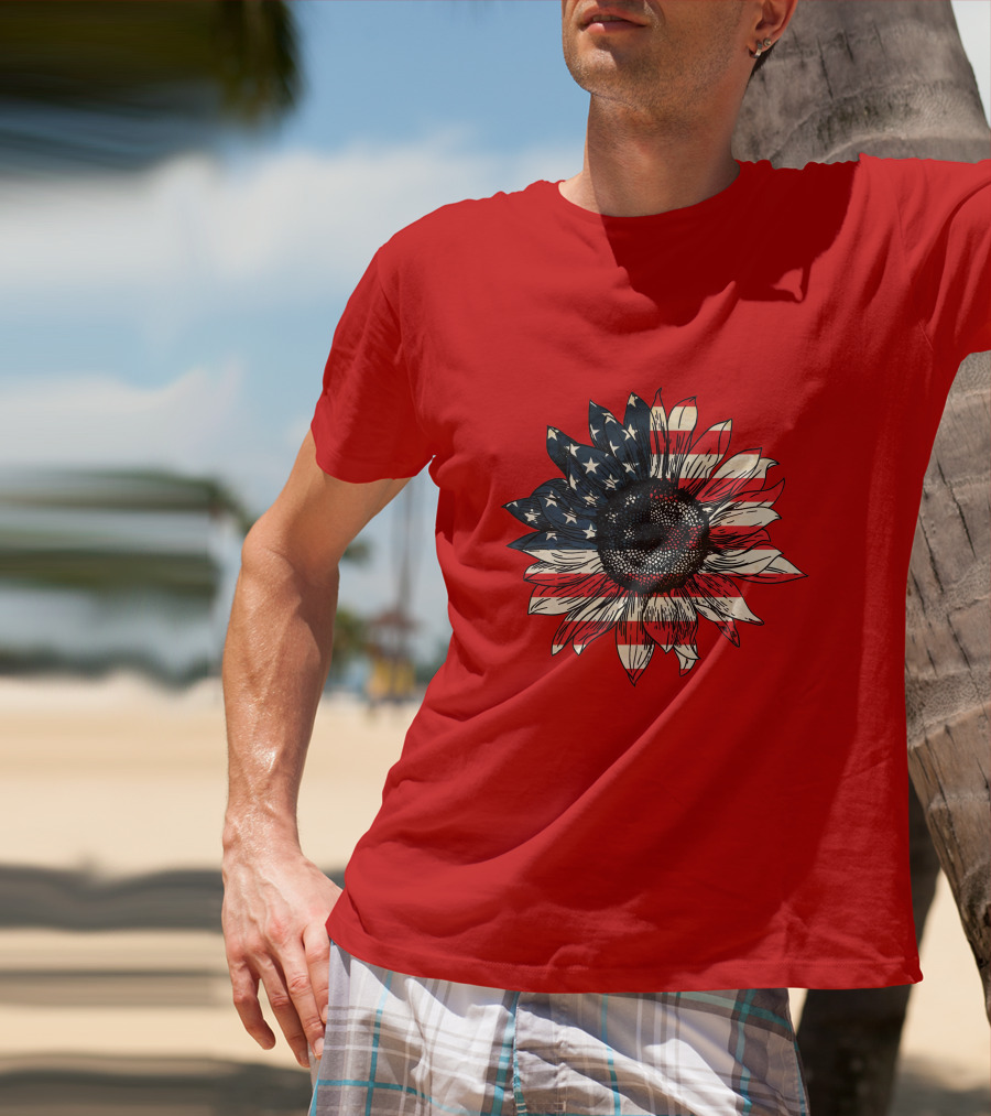 Sunflower American Flag USA Independence Day Flower T-Shirt