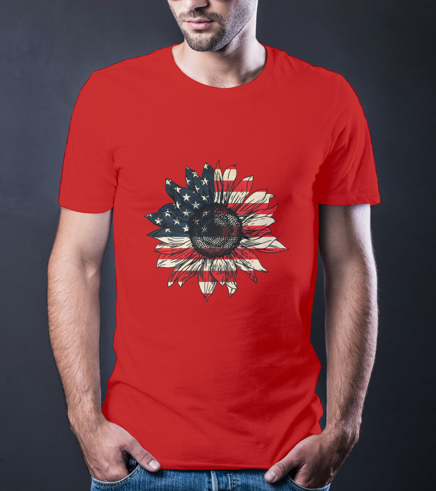 Sunflower American Flag USA Independence Day Flower T-Shirt