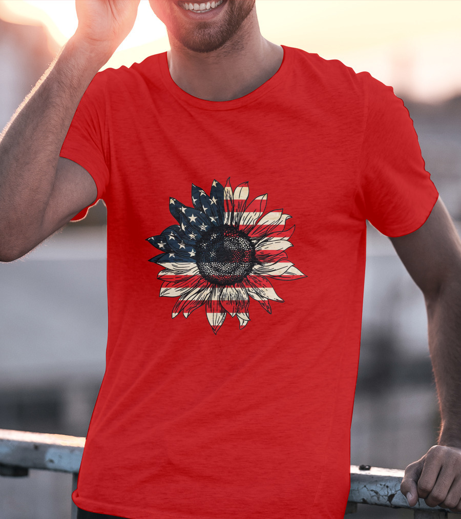Sunflower American Flag USA Independence Day Flower T-Shirt