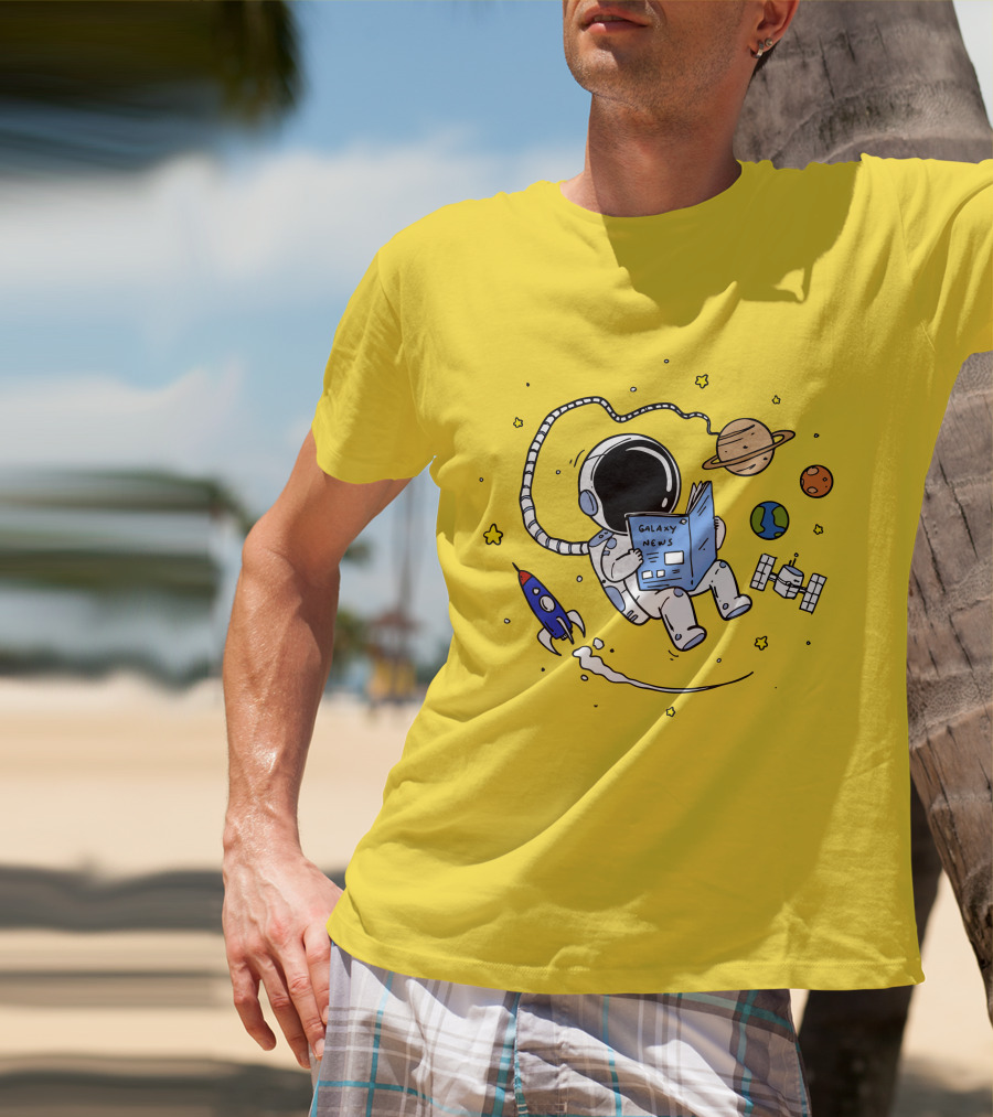 Reading Galaxy News Astronaut With Planets And Rocket T-Shirt