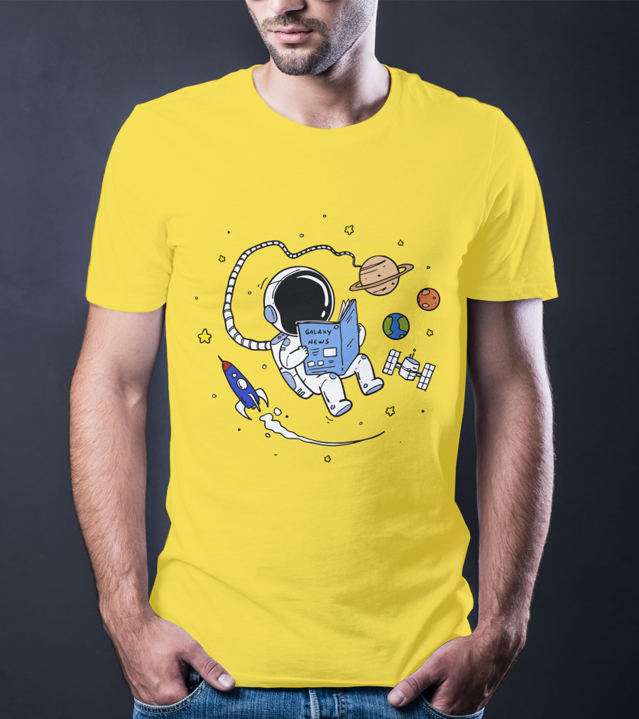 Reading Galaxy News Astronaut With Planets And Rocket T-Shirt