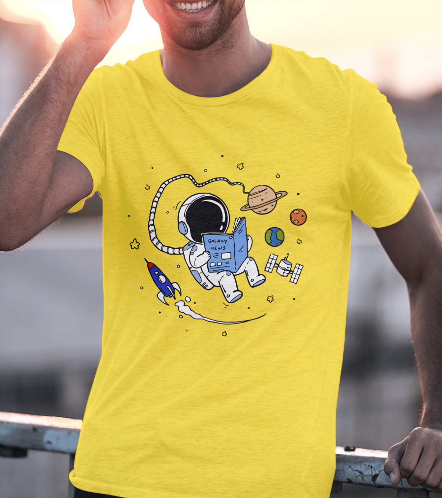 Reading Galaxy News Astronaut With Planets And Rocket T-Shirt