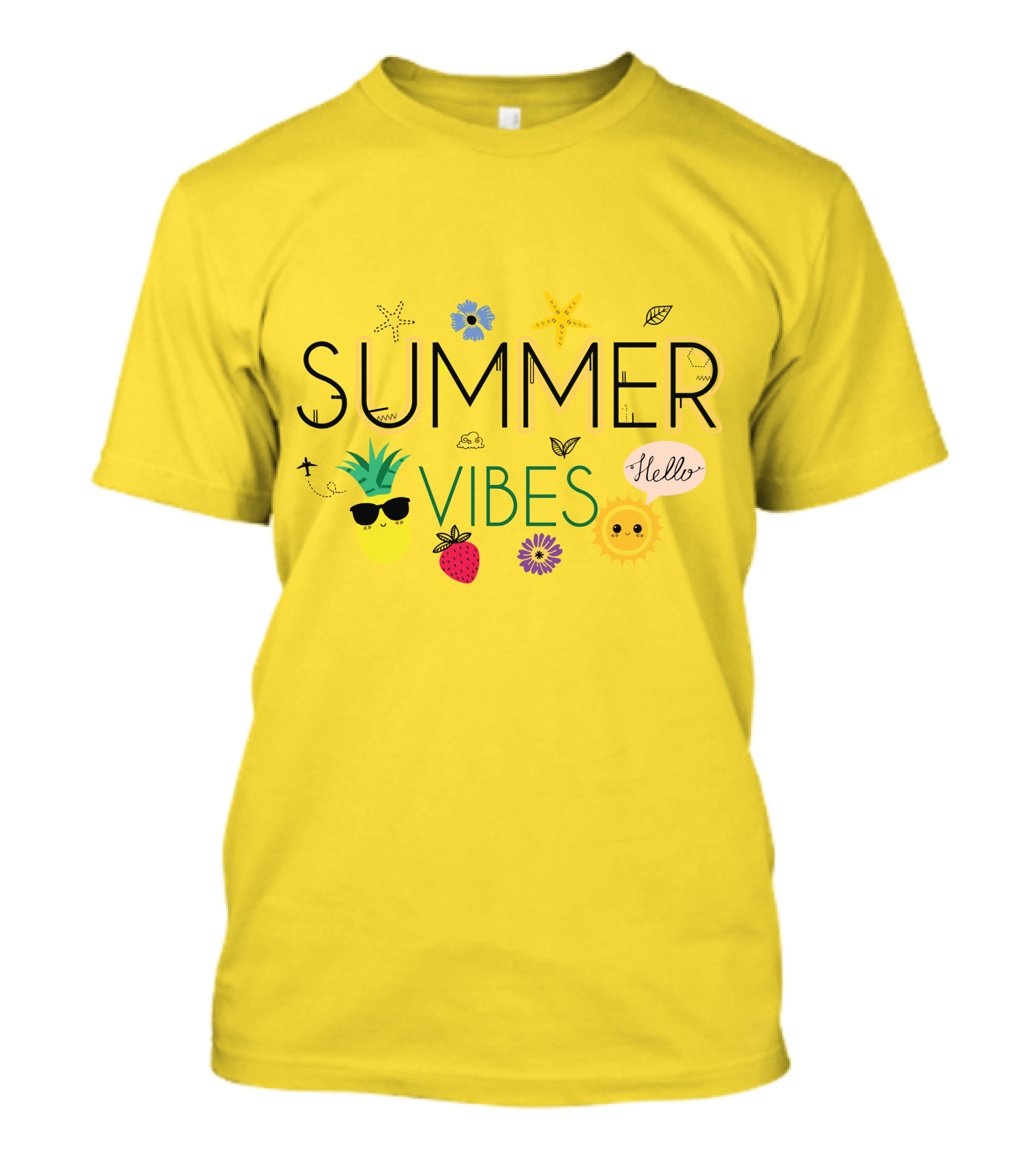 SUMMER VIBES PINEAPPLE STRAWBERRY SUN HELLO STARFISH FLOWER LEAF T-Shirt