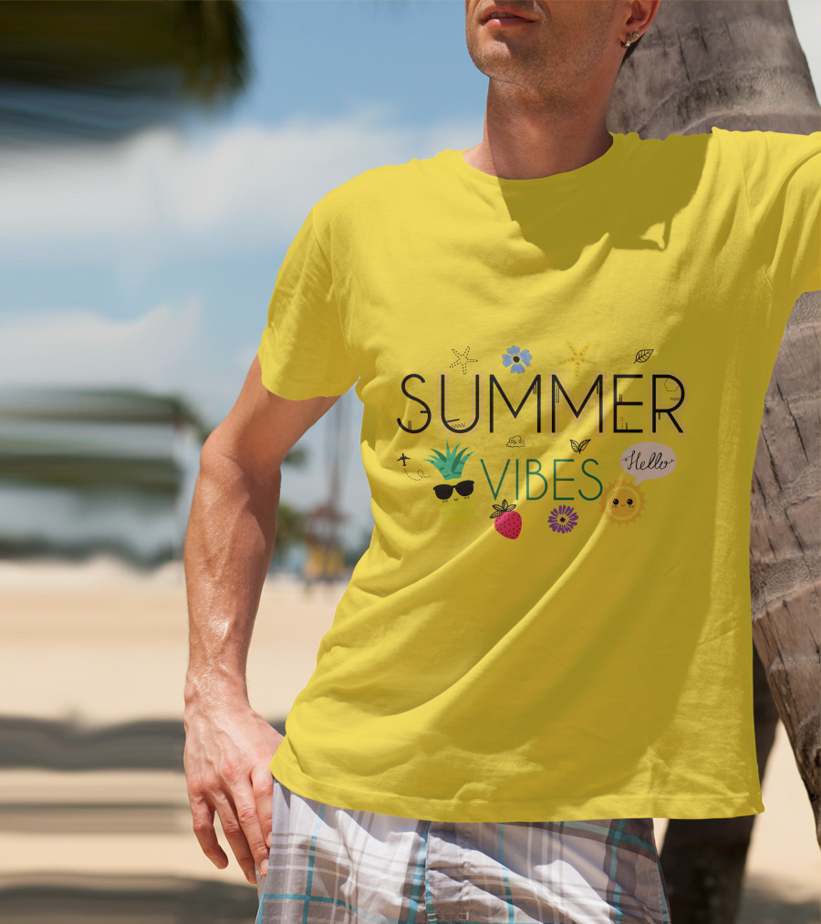 SUMMER VIBES PINEAPPLE STRAWBERRY SUN HELLO STARFISH FLOWER LEAF T-Shirt
