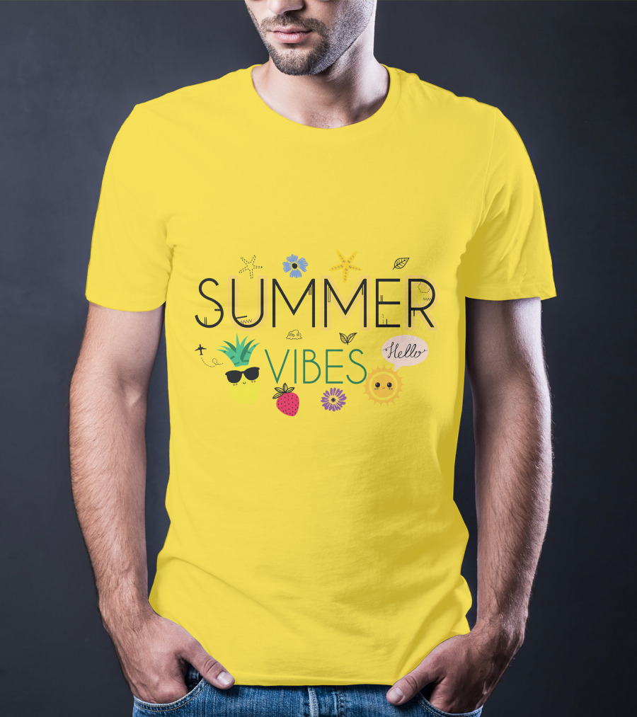 SUMMER VIBES PINEAPPLE STRAWBERRY SUN HELLO STARFISH FLOWER LEAF T-Shirt