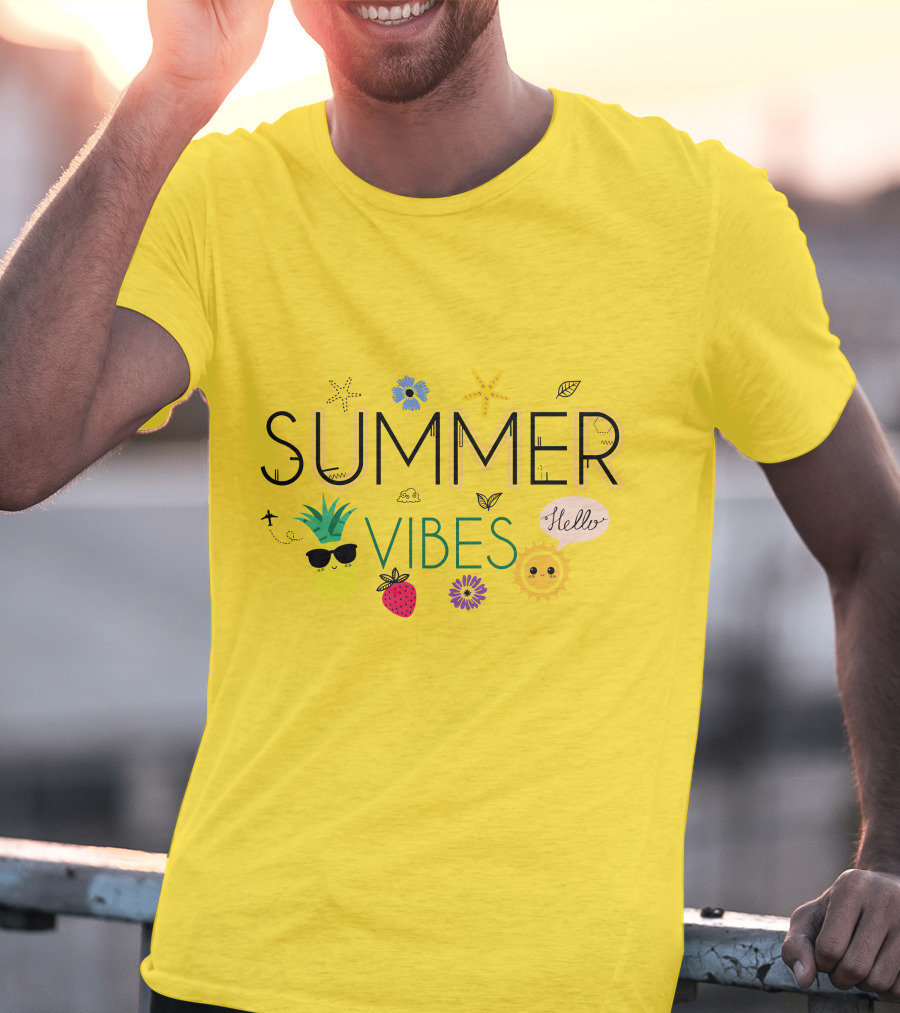 SUMMER VIBES PINEAPPLE STRAWBERRY SUN HELLO STARFISH FLOWER LEAF T-Shirt