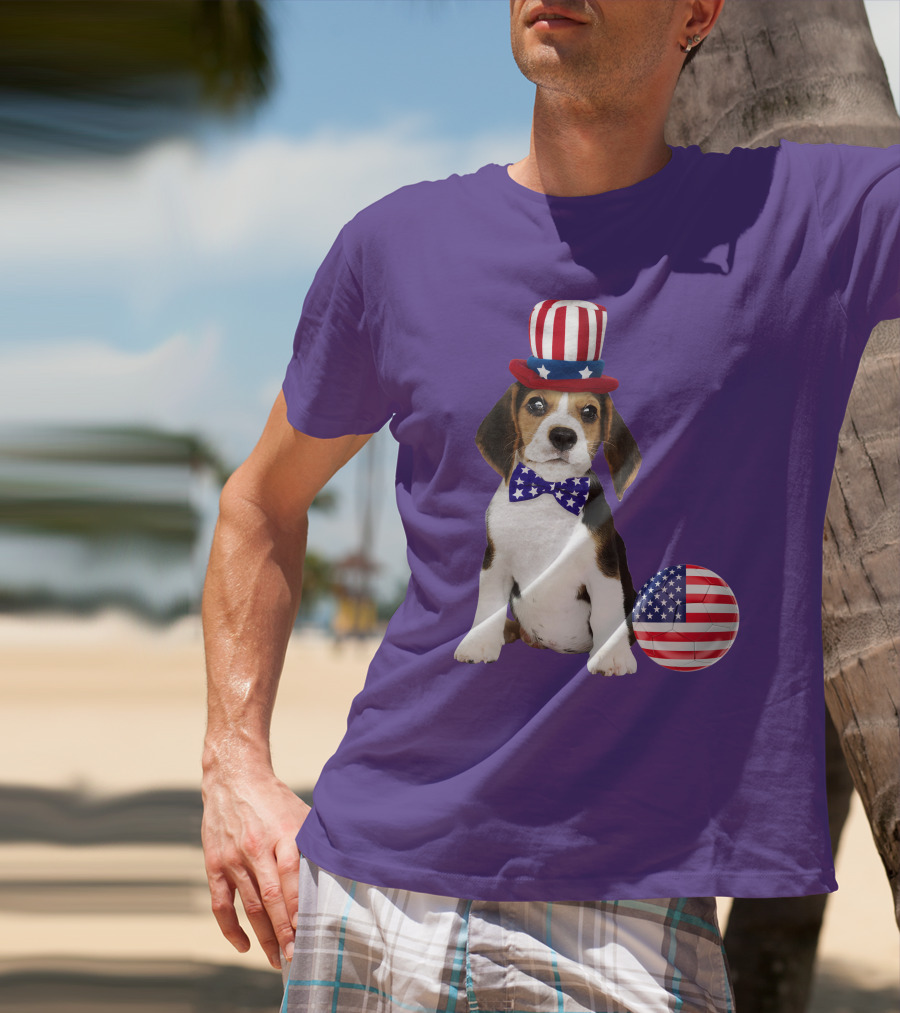 Patriotic Beagle With American Flag Hat And Bow Tie T-Shirt