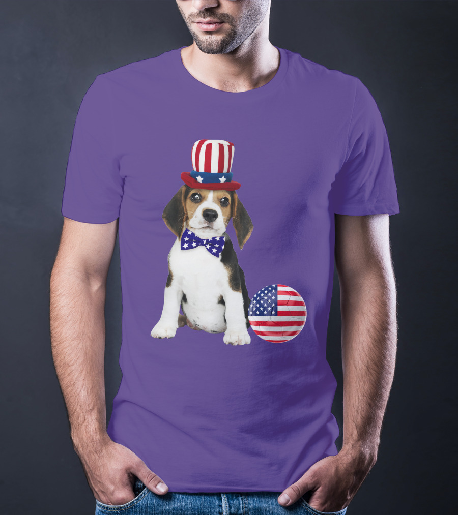 Patriotic Beagle With American Flag Hat And Bow Tie T-Shirt