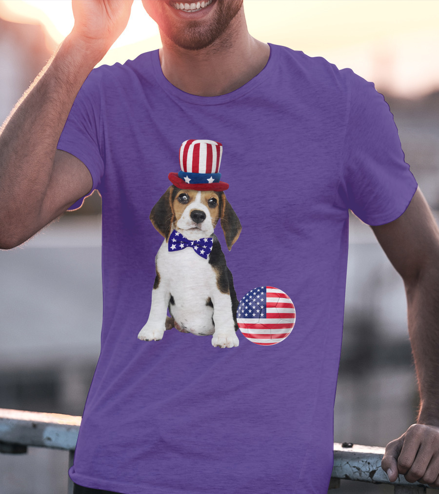 Patriotic Beagle With American Flag Hat And Bow Tie T-Shirt