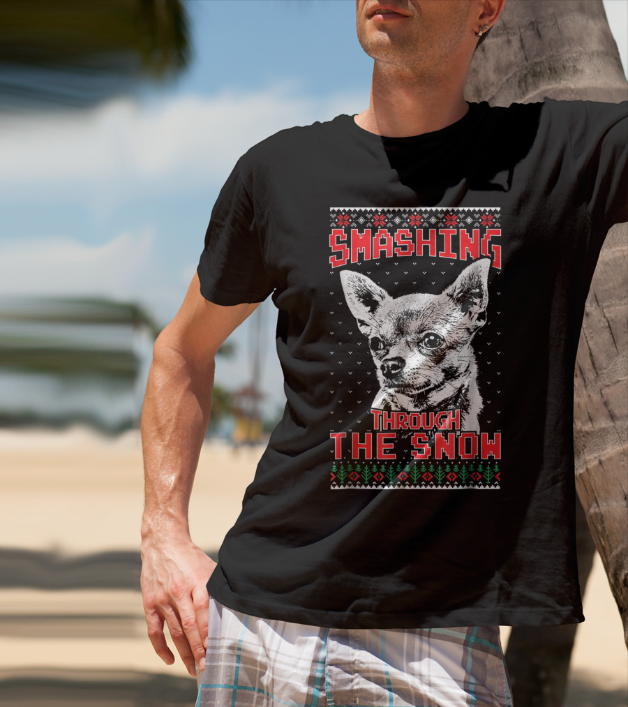 Smashing Through The Snow Chihuahua Retro Christmas T-Shirt