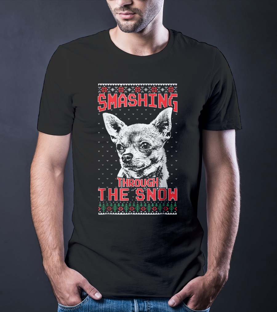 Smashing Through The Snow Chihuahua Retro Christmas T-Shirt