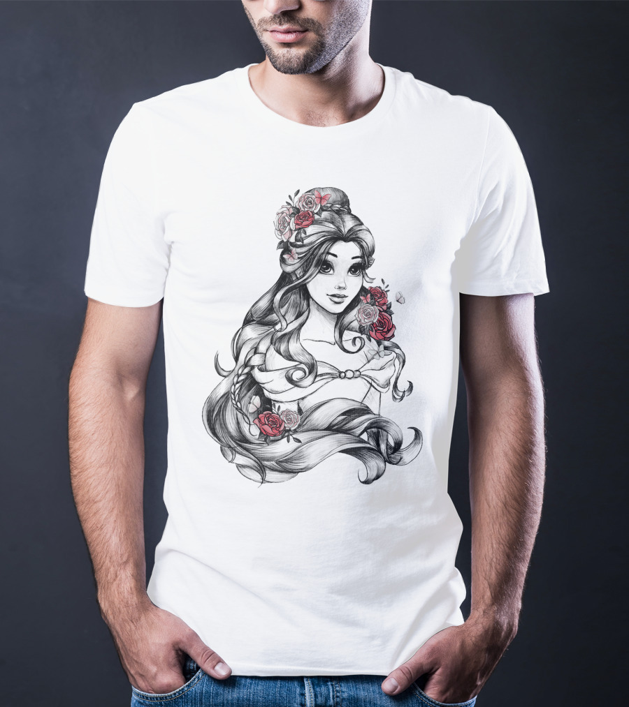 Beast Belle Rose Sketch Floral Hair T-Shirt