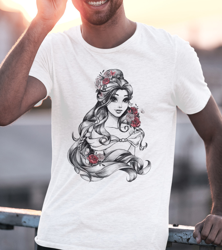 Beast Belle Rose Sketch Floral Hair T-Shirt