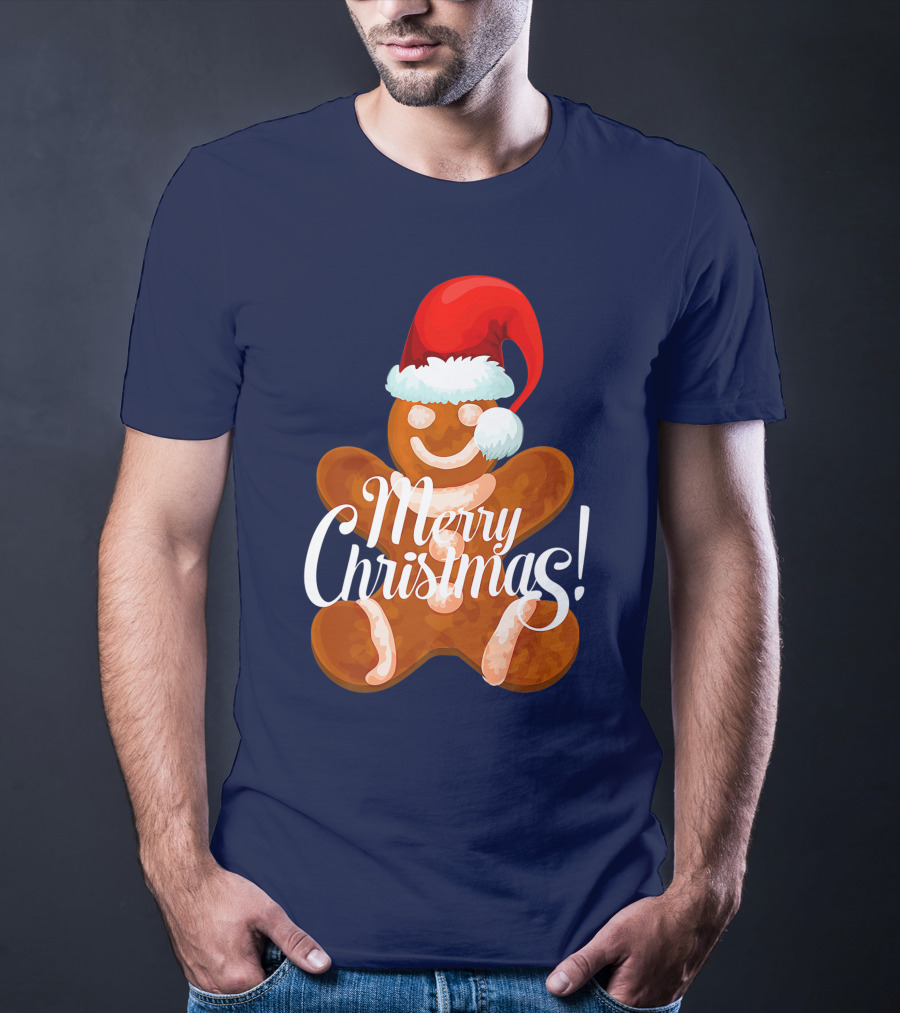 Merry Christmas Gingerbread With Santa Hat T-Shirt