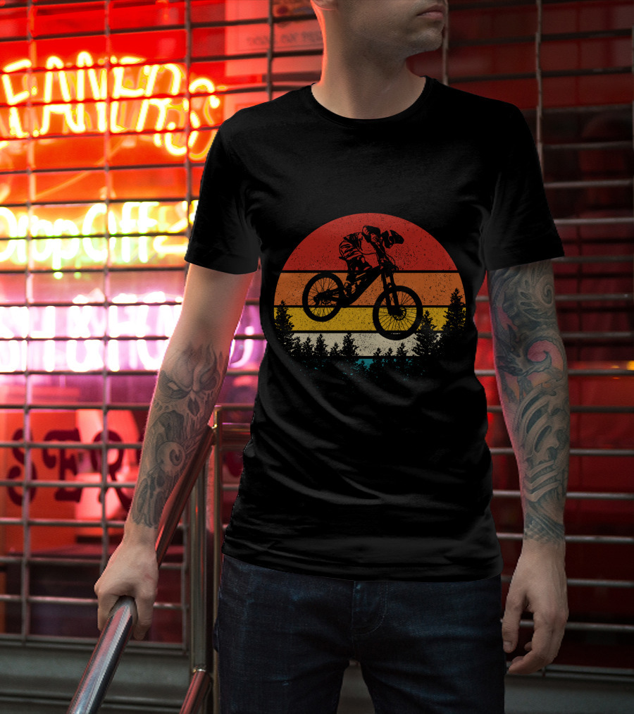 Mountain Bike Vintage Retro Downhill Sunset Forest T-Shirt