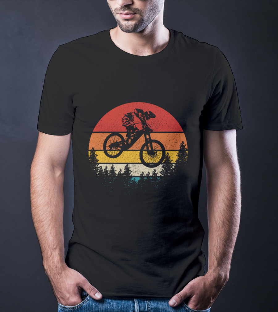 Mountain Bike Vintage Retro Downhill Sunset Forest T-Shirt