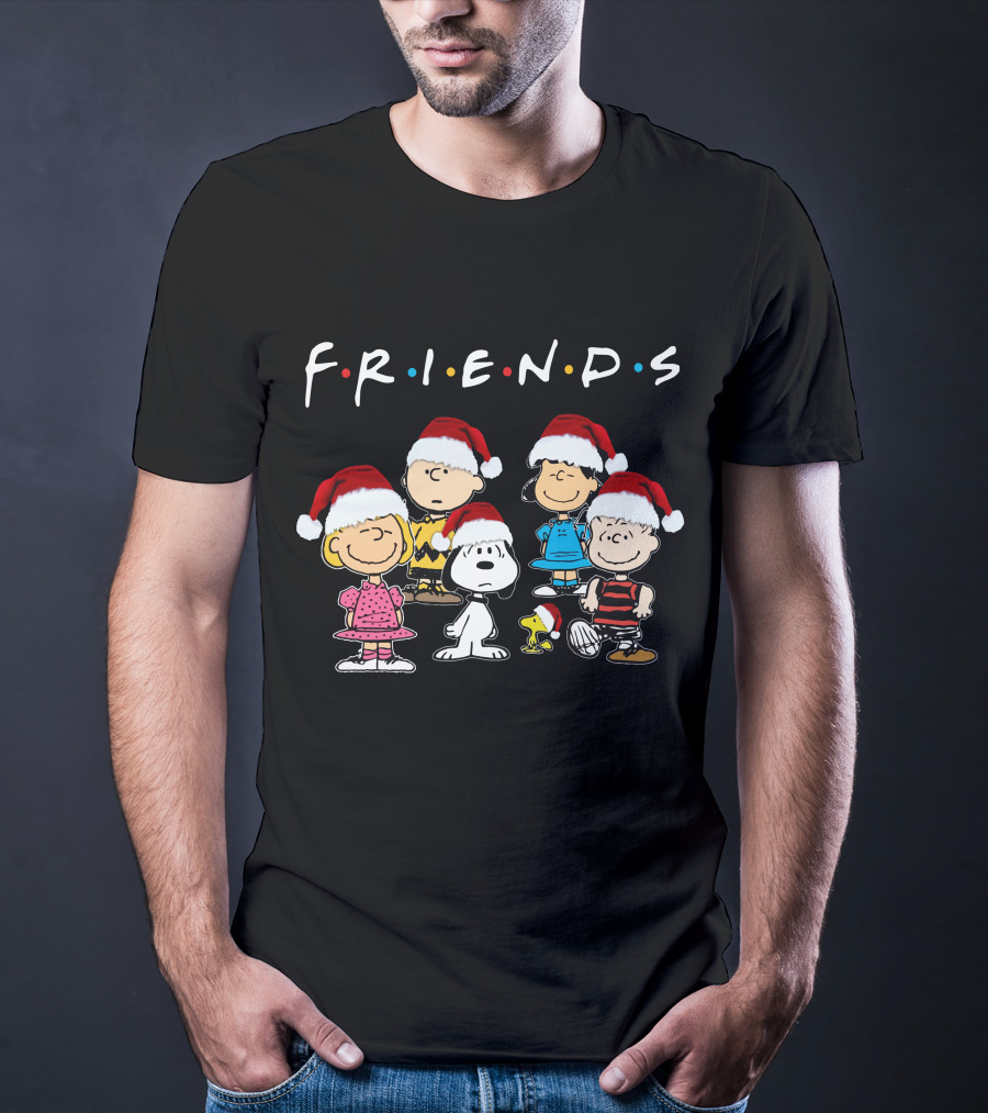 Friends Christmas Snoopy Peanuts Characters Santa Hats T-Shirt