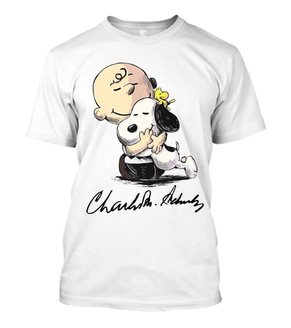 Snoopy And Charlie Brown Hugging By Charles M. Schulz T-Shirt