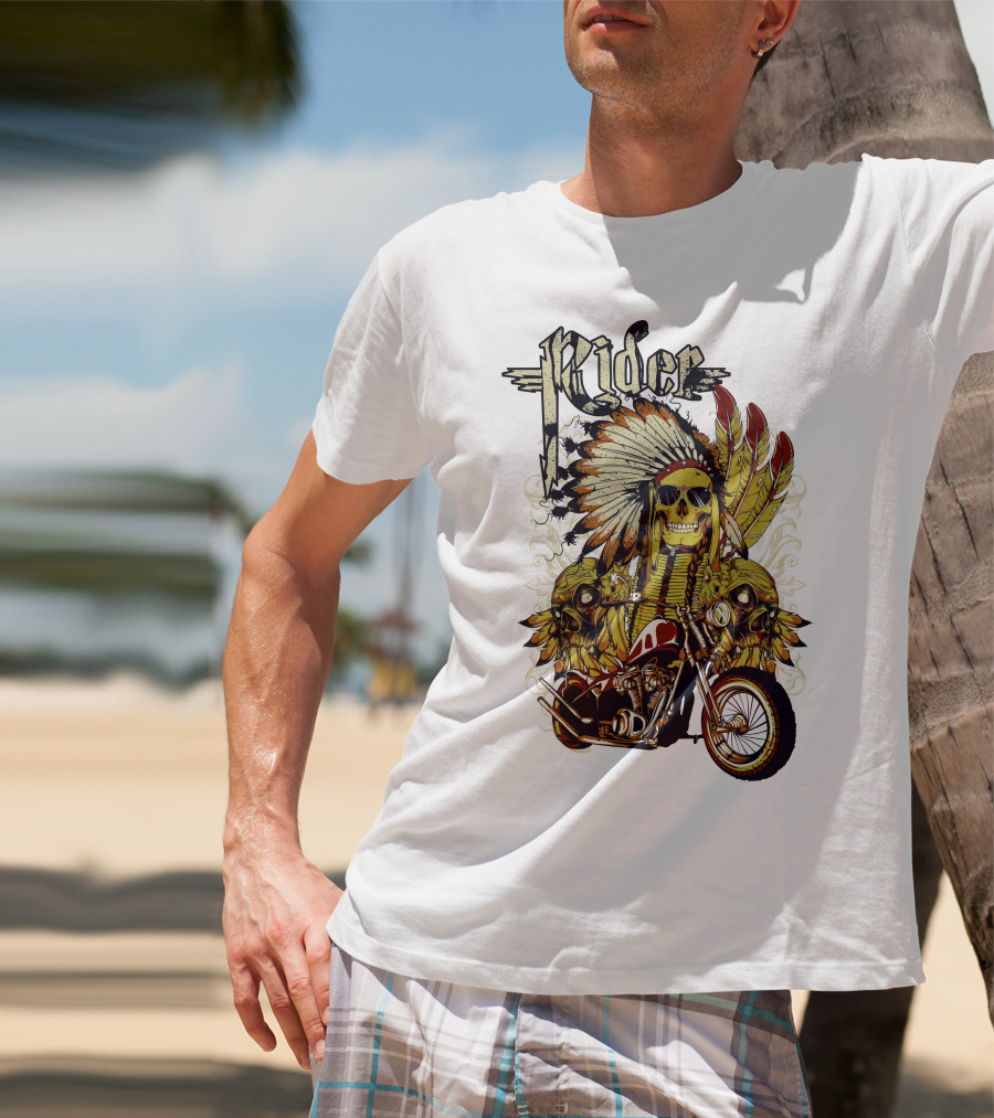 Rider Skull Motorcycle Eagle Feathers Tribal Helmet T-Shirt