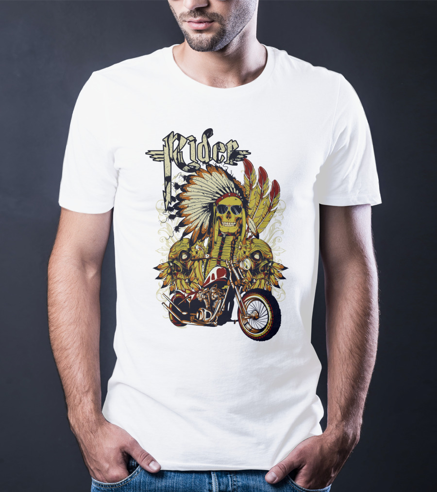 Rider Skull Motorcycle Eagle Feathers Tribal Helmet T-Shirt