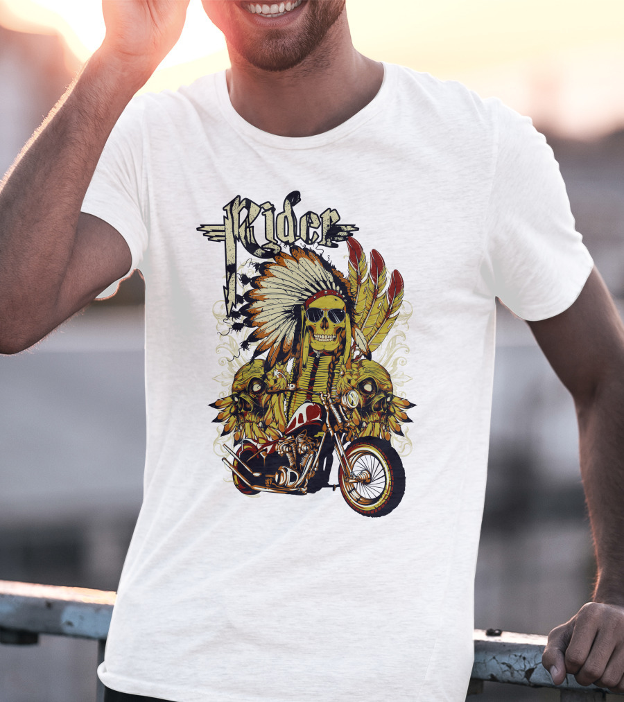 Rider Skull Motorcycle Eagle Feathers Tribal Helmet T-Shirt